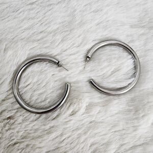 NEW Chunky Tube Hoop Earrings - Silver Rhodium Plated 2-Inch Statement Hoops